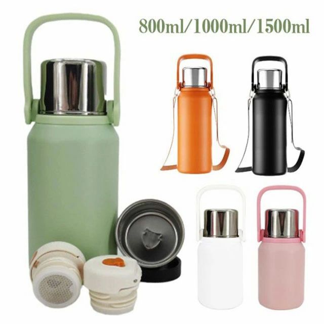 茶こ 付き ストラップ 持ち手 軽い 魔法瓶 ボトル 真空断熱 大人 キッズ コップ付き マグボトル 保冷 保温 1.5L 1L 800ml 大容量