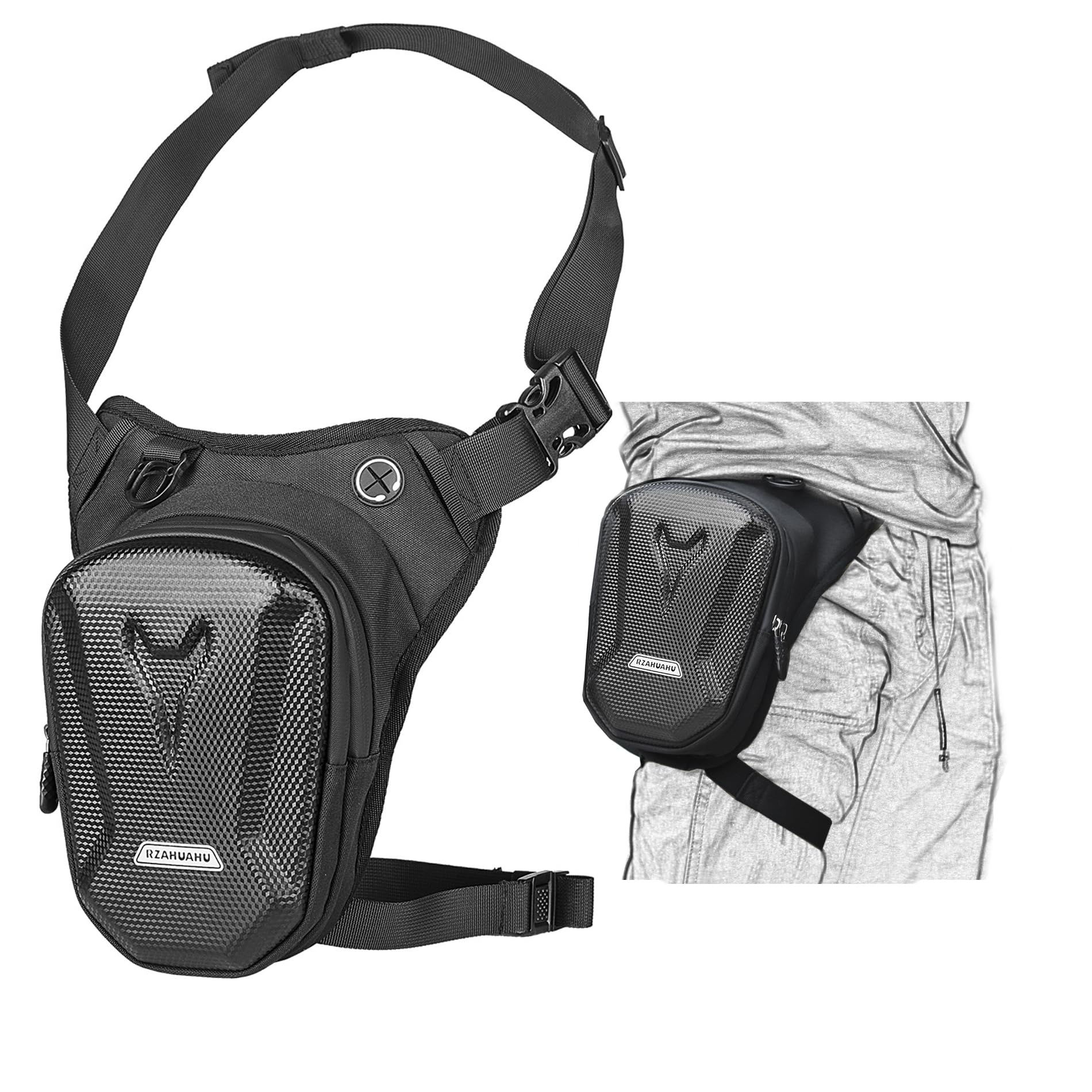 オートバイウエストパック、ドロップレッグバッグ、オートバイハイキングウエストパック、男性、女性用EVAハードシェル防水ウエ