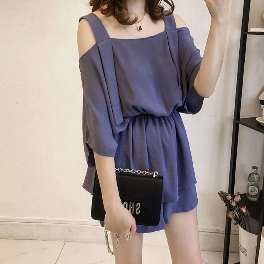 レディース 11274 中学生 ファッション 20代 セットアップ 夏 オフショルダー シフォン 韓国 ショートパンツ 高校生 10代