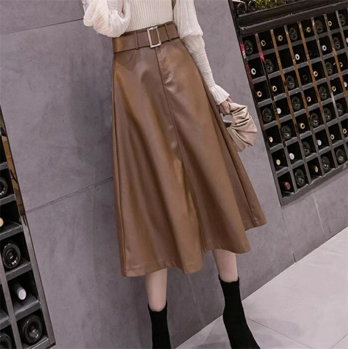 レディース フェイクレザースカート オフィス フレア スカート Aライン 秋冬 ペンシル ボトムス 大人きれい ハ ロングスカート