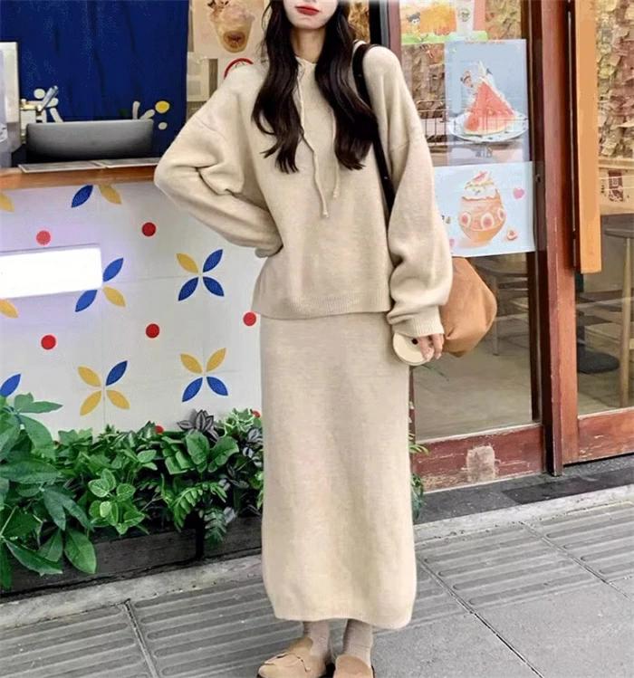 Suits For Job Interviews - カジュアル きれいめ ゆったり 長袖 ニット レディース ゆった 上下セット スカート セーター 通勤 ニットセットアップ ニット