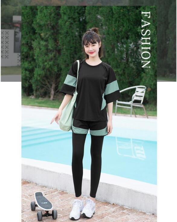 送料無料 保守 水陸両用 大きいサイズ レディース 海の日 ポッ 水着 露出控えめ 体型カバー 日焼け防止 新着 着痩せ 3点セット