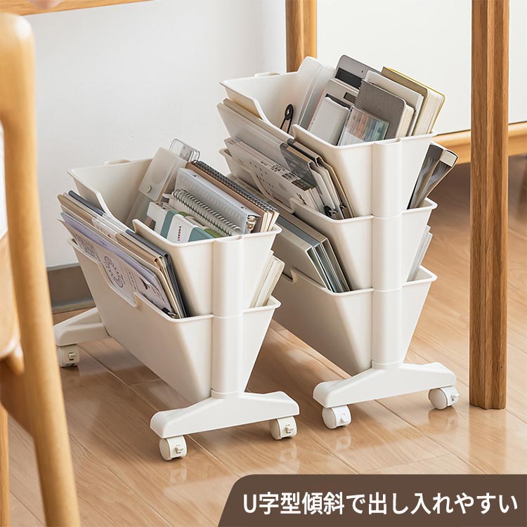 頑丈 キャスター付き 移動式 お ランク おしゃれ 小さめ ミニワゴン 2段 机下収納 デスク下 収納ワゴン マガジンラック 小型 3段 3