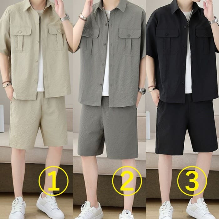 1 春夏 韓国 ストリート カジュアルスーツ 高校生 中学生 原宿 セットアップ セットアップ シャツジャケット 半袖 パンツ メンズ
