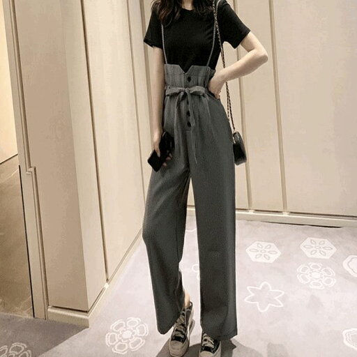 サスペンダーパンツ 体型カバー ワイドパンツ セットアップ インナー レディース チェック ツーピース Tシャツ サスペンダーパンツ 体型カバー ワイドパンツ セットアップ インナー レディース チェック ツーピース Tシャツ