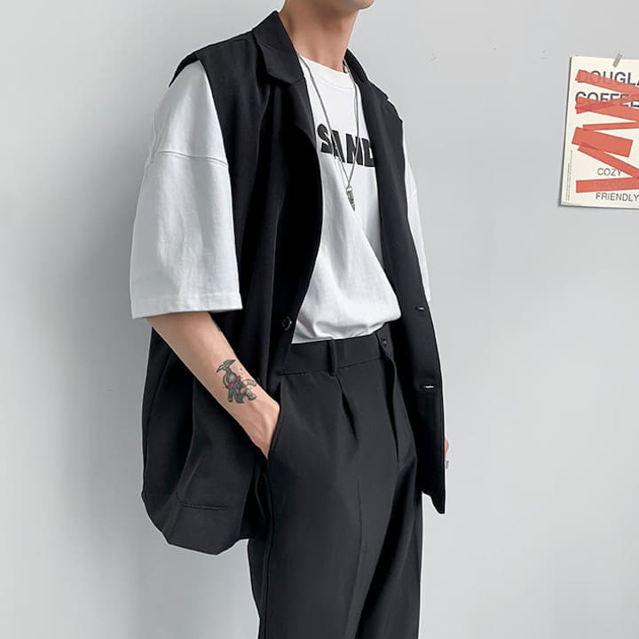 ノースリーブ メンズ ジャケット ストリート 中学生 ジャケット 通勤 夏 原宿 ジレ 高校生 前ポケット アウター ベスト 韓国 通