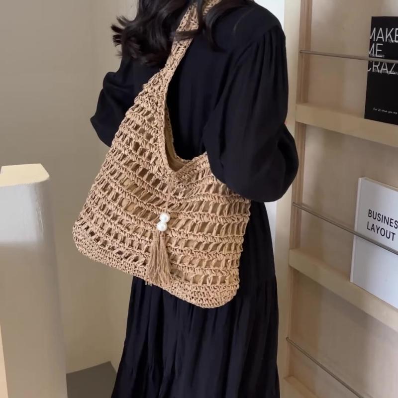 大容量 鞄 かご 手編み風 肩掛け 女性用 2way 手提げ トートバッグ 春夏 レディース プール バッグ か..