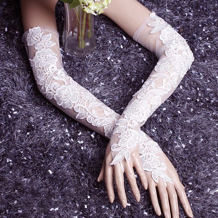 サンウェーブのウェディング 送料無料 ウェディング 肘上 結 サテン ウェディンググローブ ブライダル ブライダル 約50cm 手袋 グローブ レース｜アングル3