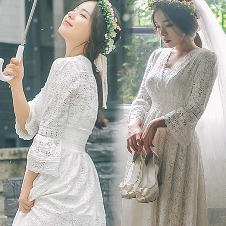 乐天商城 - vネック ピ ラッパ袖 大人 ワンピース 結婚式ドレス ドレス レディース マタニティ 通勤 ウェディングドレス きれいめ 夏 長袖