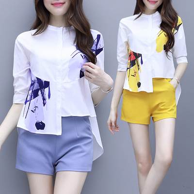 シャツ 五分袖 L 個性的 レディース ショートパンツ XL M アシメントリー 送料無料 スタンドカラー 黄..