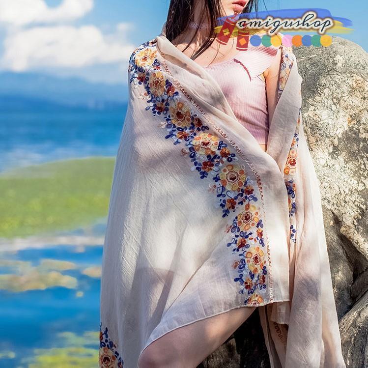 ショール マフラー 冷房対策 綿 春夏 紫外線 uvカット uvケア 刺繍 花柄 薄手 夏 大判 ガーゼ コットン レディース 春 ストール