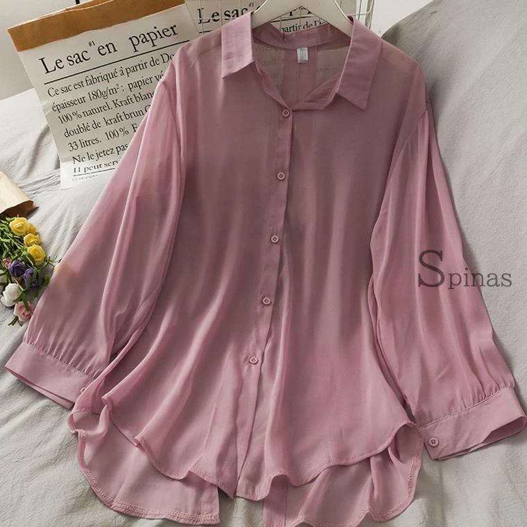 ふんわり ブラウス 後ろリボン シースルシャツ ゆったり 日焼け防止 リラックス ぽわん袖 透け感シ 裾がひらめく綺麗シルエット