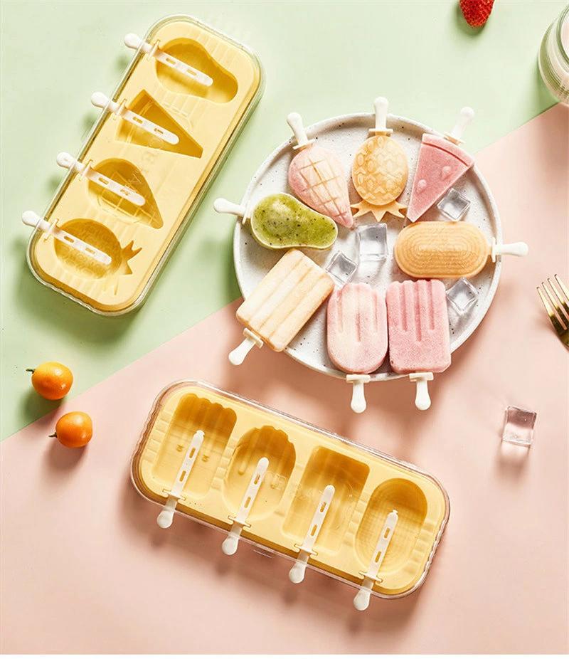 DIY アイスクリーム フルーツ 蓋付き アイスキャンデー型 アイスキャンディーメーカー 製氷皿 フタ付き 製氷器 4p パーティ 手作 3