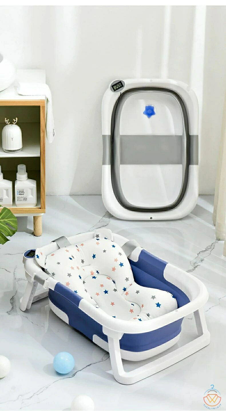 送料無料【2024新品の商品】ベビーバス 折りたたみ 湯温計付 滑り止め バスネットセット付き 簡易収納 ..