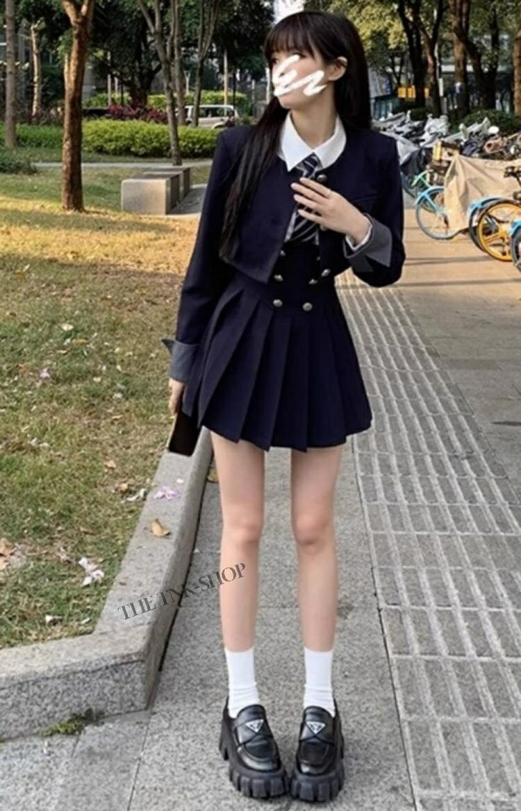 乐天商城 - 韓国 制服 ブレザー なんちゃって制服 セット 卒業式 スーツ 女の子 卒服 長袖 小学生 中学生 高校生 入学式 ピアノ発表会 レディース 体型カバー 学院風 JK JKブレザー コート jk制服 ピンク 学園風 痩せ 江南道 3点セット 英国タイプ 長袖
