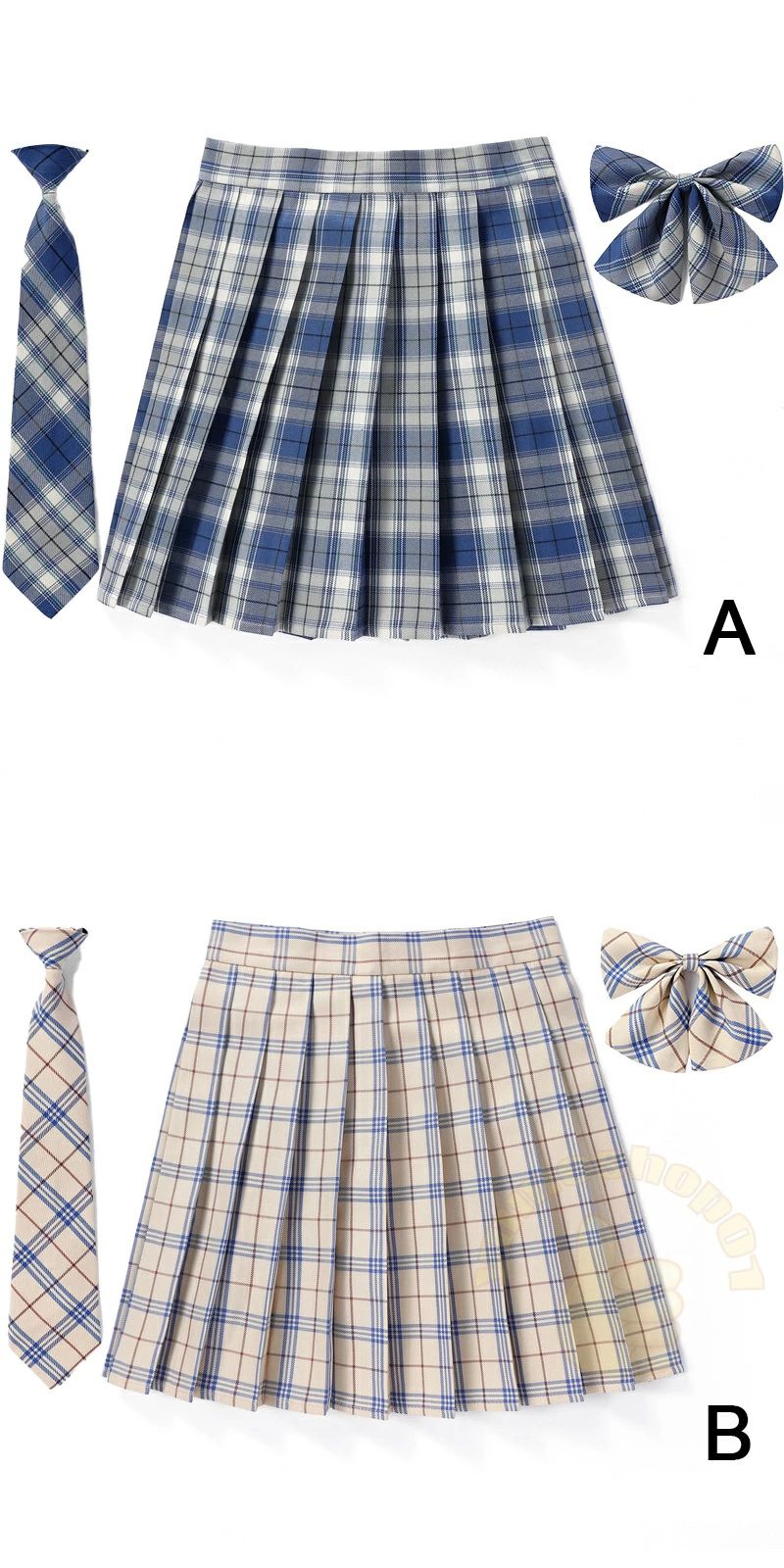 制服 学生制服スカート 3点セット チェック柄 プリーツスカート(スクール?制服)　蝶結び+ネクタイ付き 女子高生スカート レディ