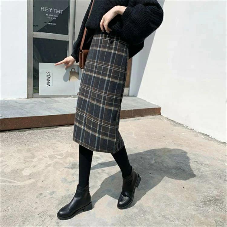 チェック スカート レディース 秋冬 タイトスカート ミモレ丈 膝下 膝下スカート ボトムス タイト チェック柄スカート ミモレ丈 大きいサイズ ハイウエスト 体型カバー 短納期 オシャレ 通勤 オフィス 送料無料