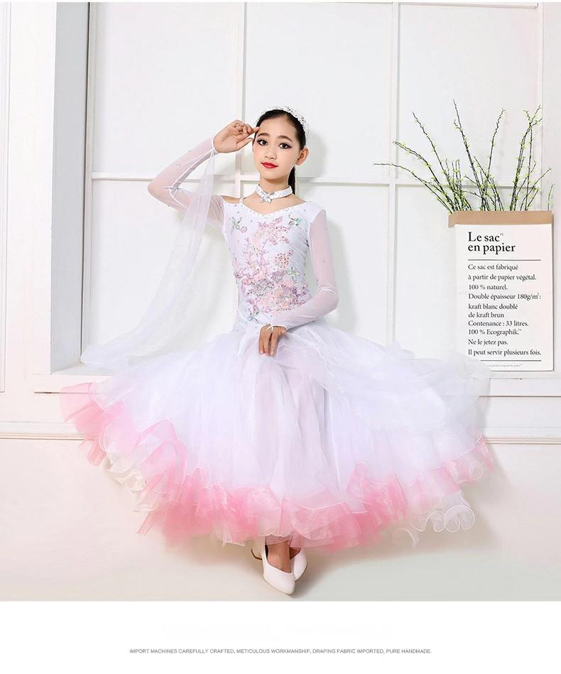 プリンセスライン ドレス キレイ Aライン 女の子 華や ワンピース 社交ダンス衣装 ピンク ホワイト ジュニア かわいい 長袖 上品