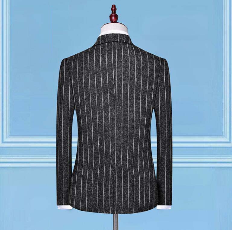 セットアップ ジャケット+パンツ+ベスト ビジネススーツ 韓国風 ストライプ スリムスーツ スリーピース 3ピーススーツ スーツ