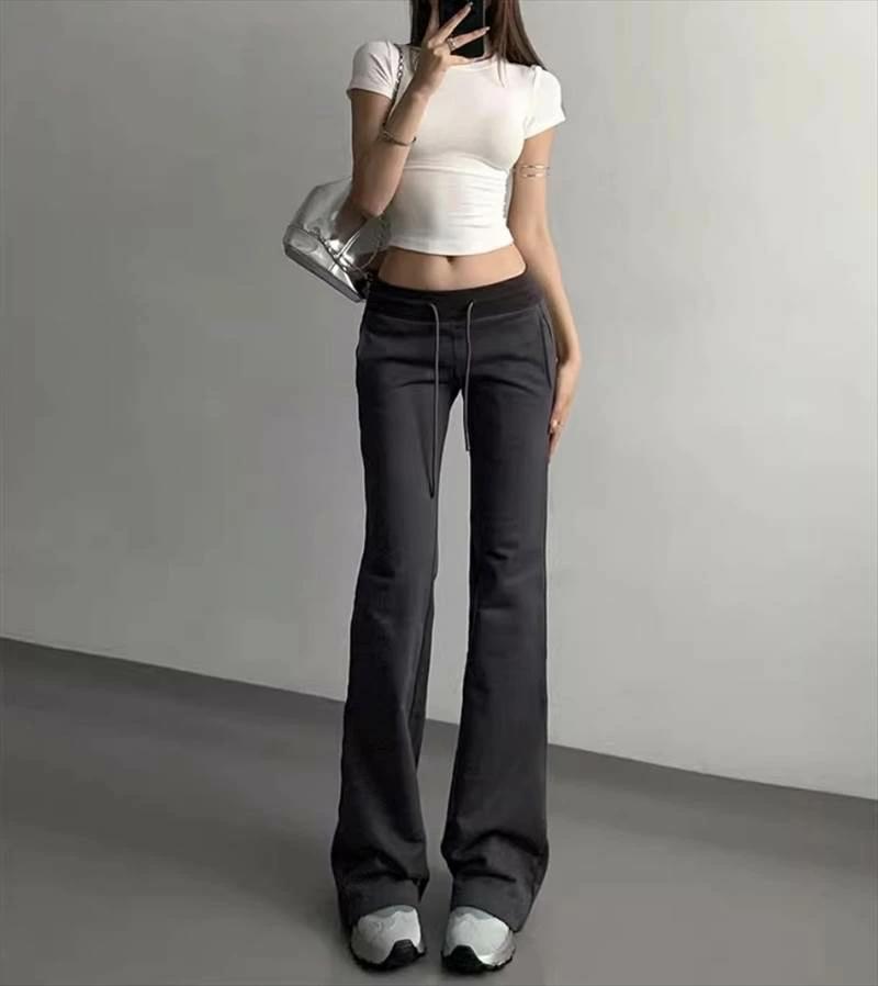 細身 ジャージ フレア ローライズ ドロスト 部屋着 ウエストゴム ボトムス スリム 伸縮 パンツ ポケッ..