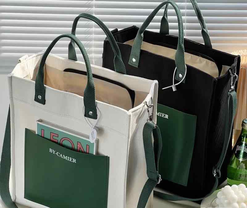 トートバッグ 縦型 ショルダーバッグ 大容量 四角 鞄 バック 肩がけ レディース 斜めがけ バイカラー キャンバス 手提げ A4 帆布(4)