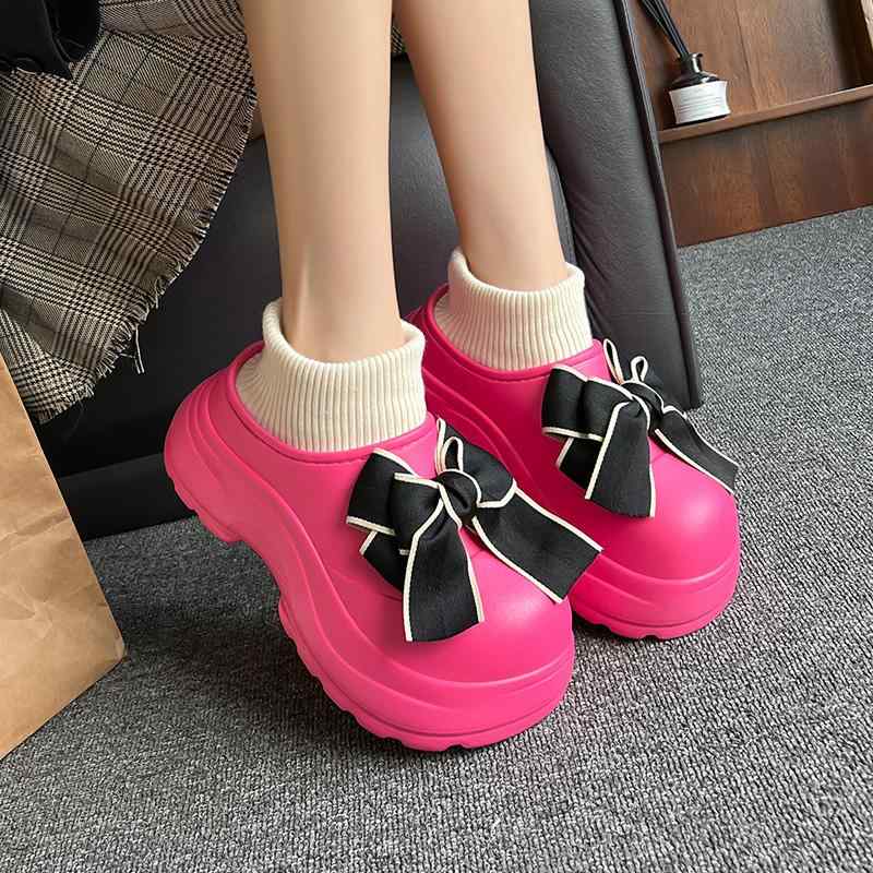 韓国風 スリッポン リボン サ 靴 シューズ ソックス付き かわいい ソックスシューズ ローファー レディース 厚底 ルームシューズ