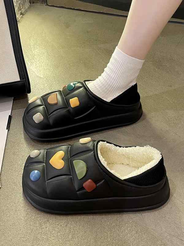 かわいい 黒 レディース ソックスシュ サンダル もこもこ 厚底 裏起毛 白 ローファー シューズ ボタン ..