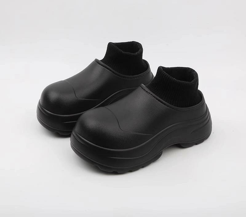 レディース 黒 ソックス付 もこもこ かわいい サンダル ローファー 白 シューズ ピンク 内ボア 裏起毛 厚底 シンプル スリッポン