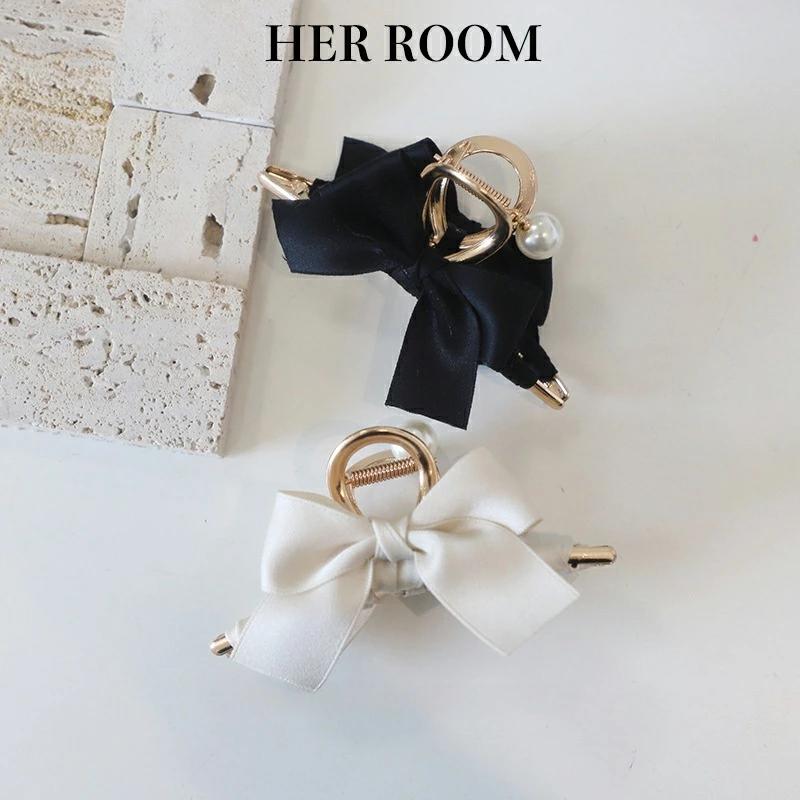 レース混じり シルクリボンダブルボタン ヘアグリップ プレゼントギフト 上品ヘア ホワイト クリスタルパール 高級素材 エレガン