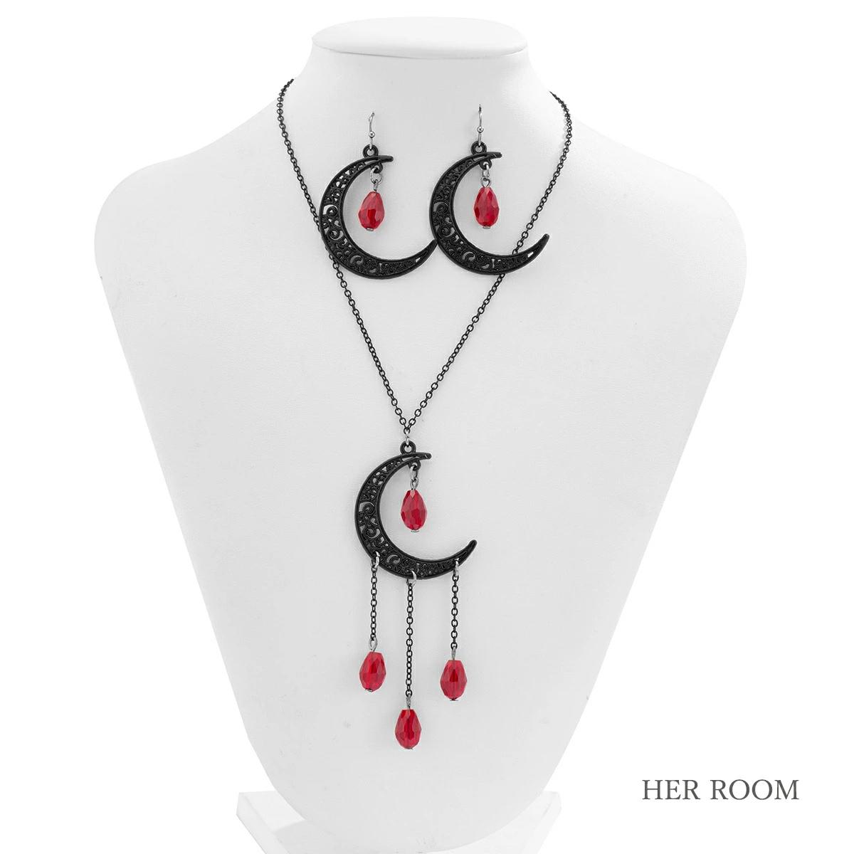 ネックレス+ピアス ダーク系 フリンジ 三日月 ペンダント ハロウィン チョーカー アクセサリー パンク ..