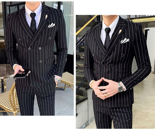 3点 ジャケット+パンツ+ベスト スーツ セットアップ 3ピーススーツ 長袖 ビジネススーツ ダブルブレスト メンズ ウォッシャブル