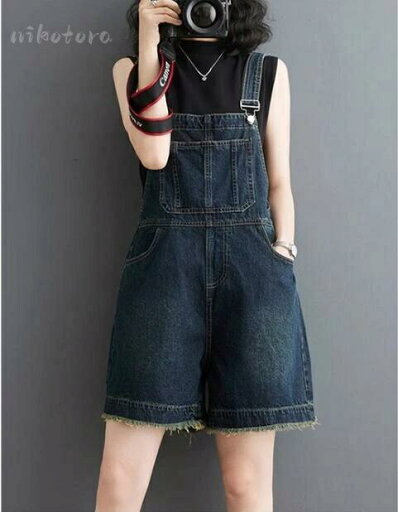 レディース ジーンズ オーバーオール 半ズボン サロペット ショートパンツ ジーンズ ゆったり ワイドパンツ 無地 ハーフパンツ