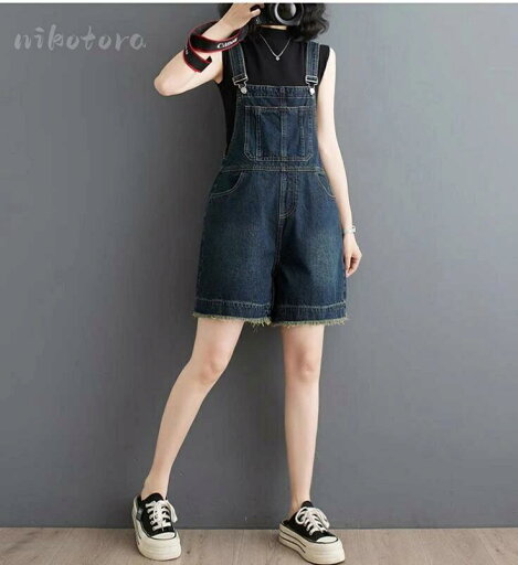 レディース ジーンズ オーバーオール 半ズボン サロペット ショートパンツ ジーンズ ゆったり ワイドパンツ 無地 ハーフパンツ