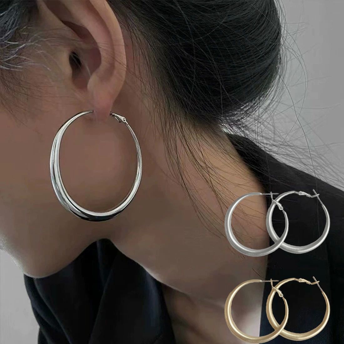 キレイめ シンプルだけど華やかさもあるフープピアス アクセサリー シンプル 両耳 輝き オフィス ピアス メタル 耳元 おしゃれ