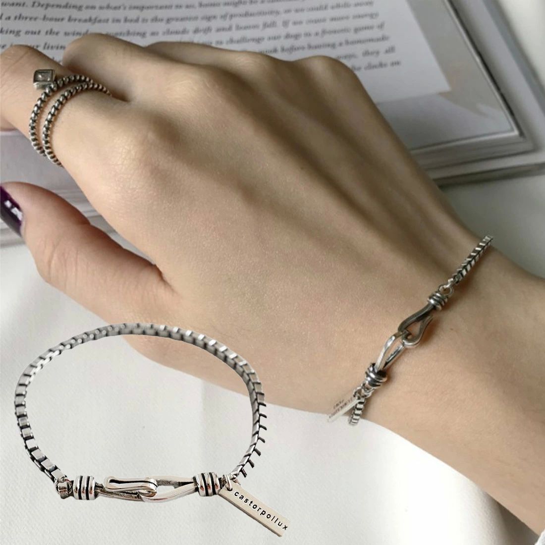 デイリーに使えるスクエアラインブレスレット おしゃれ 上品 デイリー スクエアロゴトップ シンプル 洗練 日常 カ アクセサリー