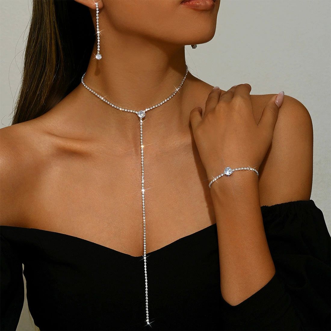 ネックレス?ブレスレット?ピアス（両耳） Yネックレス 結婚式 パ トップ アクセサリーセット 【アクセサリー4点セット】セット