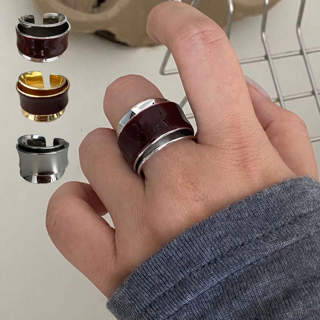 指輪 アクセサリー 存在感 レイヤー おし 指 ボリューミー メタル 洗練 輝き ボリュームに気分高まるレイヤーメタルリング 光沢