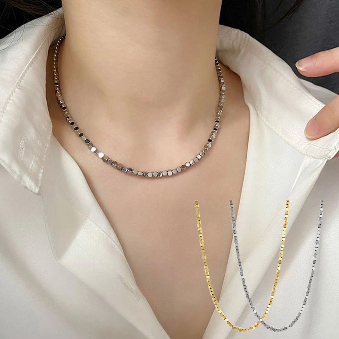 メタル 輝き カジュアル アクセサリー エレガント 優しい存在感のあるネックレス キレイめ 上品 華やか オケージ 六角形 四角形