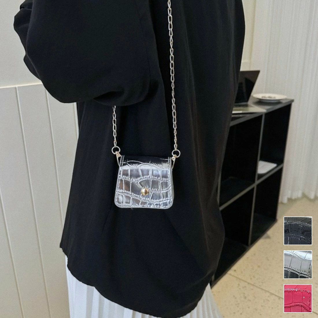 メタルチェーン チェーンストラップ コンパ ファッション雑貨 ドレスアップの上品なアクセントのミニショルダーバッグ おしゃれ