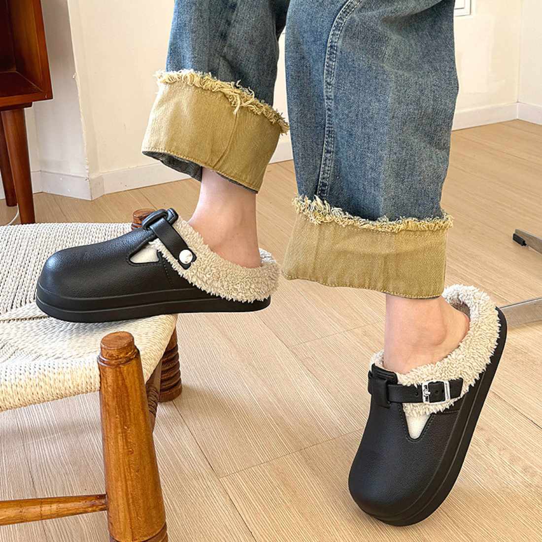 スリッパ サンダル ボアインナー付き スリッポン 取り外し可 季節で着替える、ふわもこボアスリッポン 実用的 2way 大人かわいい