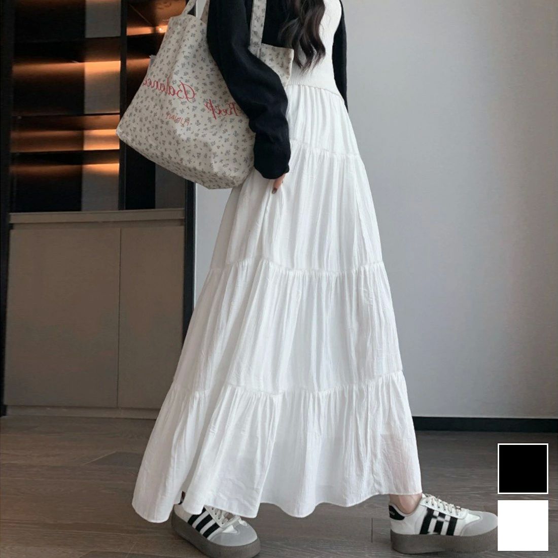 おしゃれ 歩くたびに揺れる軽やかなティアードスカート マキシ ロング丈 フェミニン ボトム キレイめコ 大人かわいい ティアード