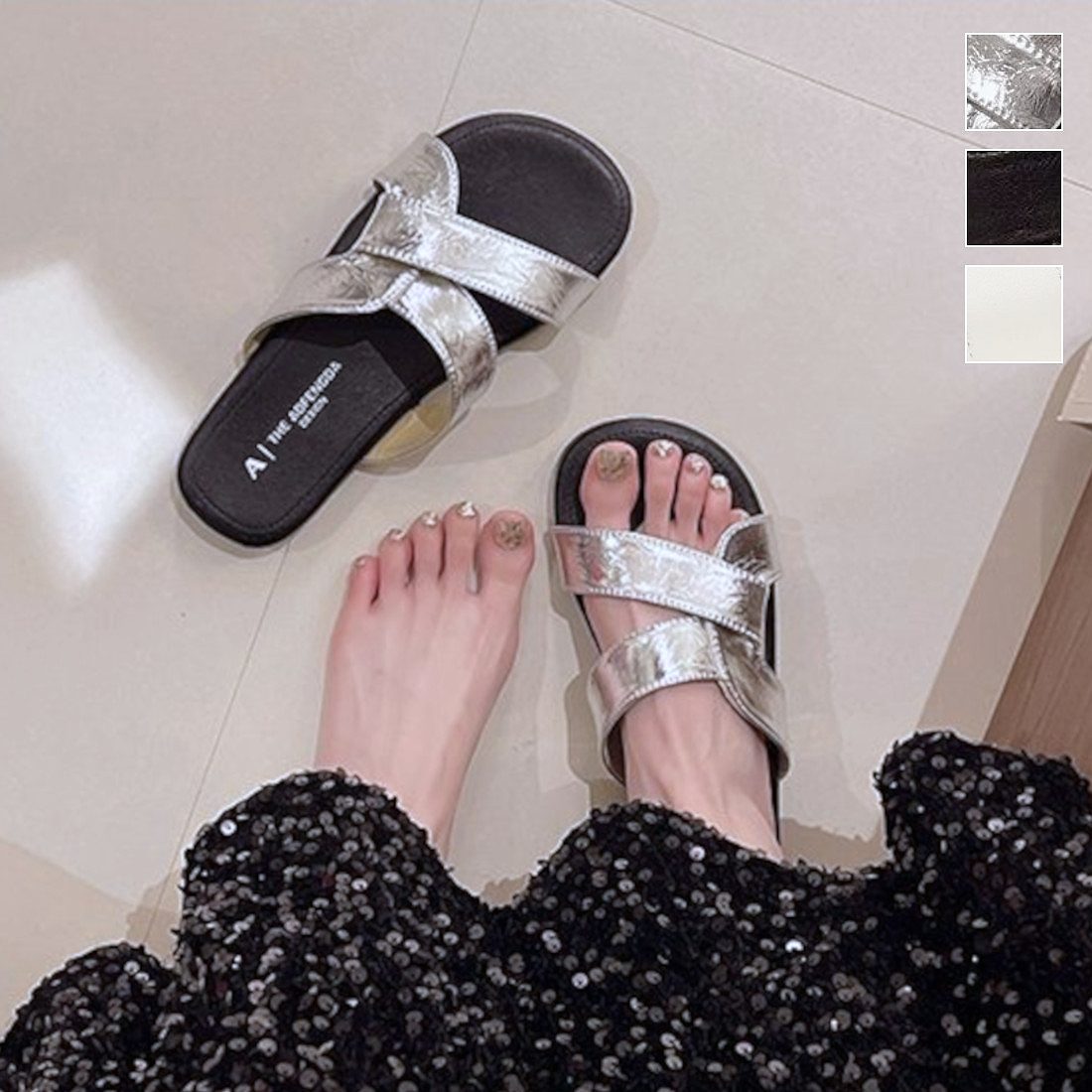 おしゃれ 抜け感と安心感のあるフラットサンダル サンダル フラットソール 抜け感 2cm シューズ トレンド クロスベルトデザイン