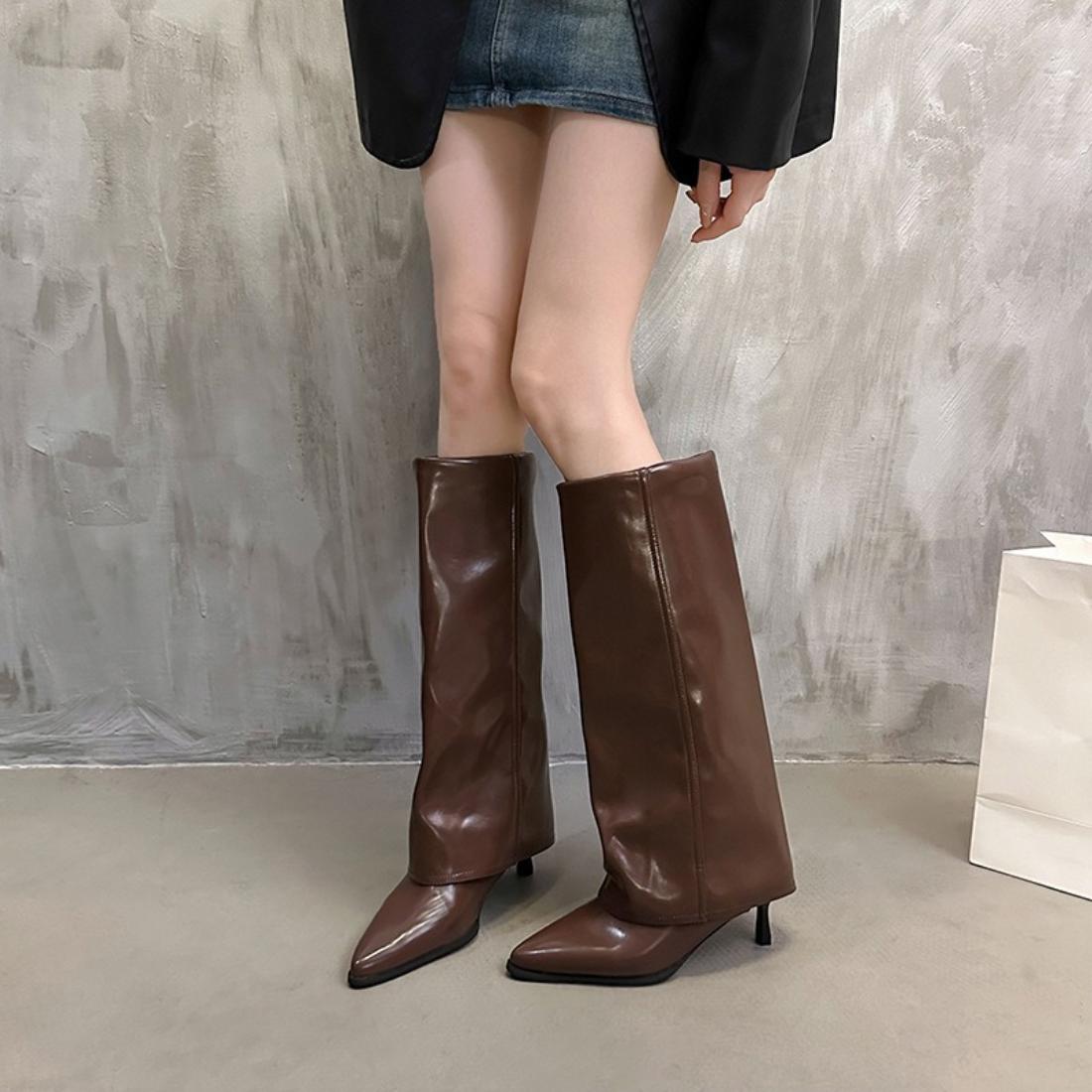 レッグカバー ヒール5cm ブーツ スタイルア レイヤード 重ねたようなデザインが旬なカバーロングブーツ 大人カジュアル Iライン