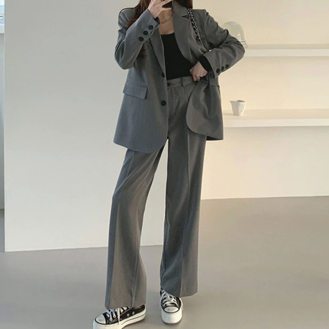 韓国ファッション 冠婚 オケージョン 春 【セットアップ】美スタイル魅せのジャケット&パンツセレモニースーツ 結婚式 オフィス