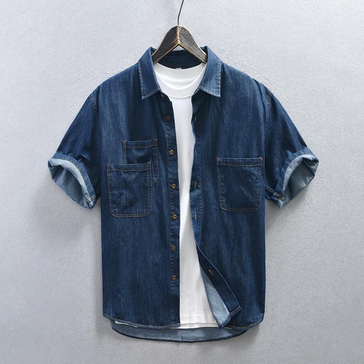 半袖 トップス ダンガリーシャツ ポケット シャツ メンズ カジュアルシャツ