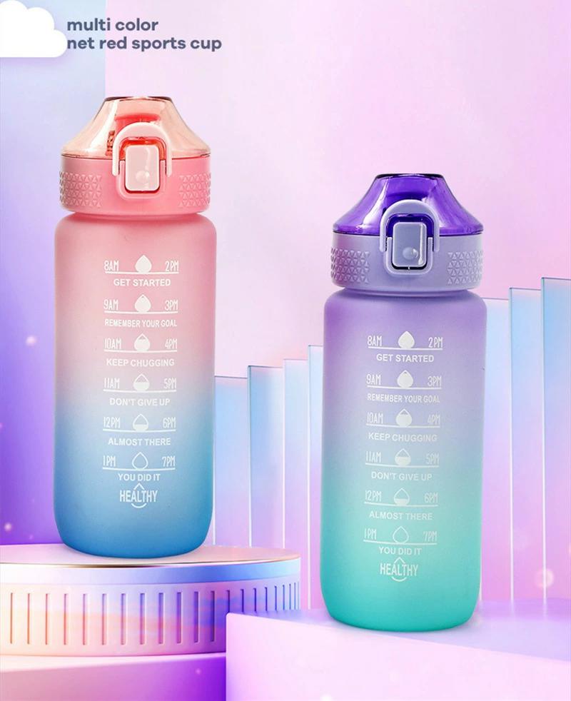 ウォーター 目盛り 水筒 大容量 透明 600ml 直飲み 漏れない ワンタッチ 大人 超軽量 ボトル 可 おしゃ..