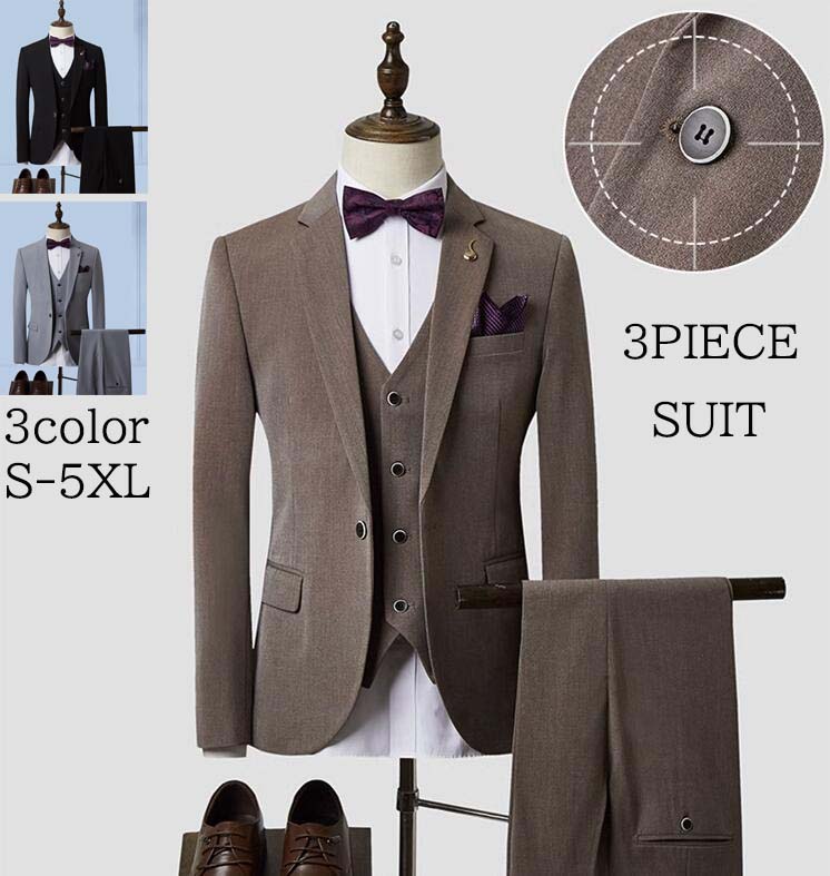 ・素材：ポリエステル/レーヨン ・セット内容：ジャケット+パンツ+ベスト ・サイズ:S M L XL XXL 3XL 4XL 5XL ・パンツサイズは指定できます。注文後希望サイズをご連絡お願い致します。 ●サイズについて、素人の採寸なので、若干誤差±3cmがございますが、ご了承くださいませ。 ●商品写真はできる限り実物の色に近づけるよう加工しておりますが、お客様が使用するパソコンのモニター設定や部屋の照明により多少、色の変化が感じられる場合がございます。 ●機械による生産の為、生地の継ぎ目の若干のズレやほつれなど、形やサイズに多少の誤差が生じる場合がございます。 ●多数の店舗で販売していますので、ご注文頂いた商品が欠品となる場合もございます。その場合、お客様には必ず連絡をいたしますが、万が一入荷予定がない場合は、キャンセルさせていただく場合もございますことをあらかじめご了承ください。