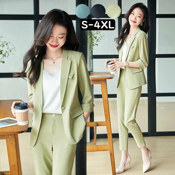 Suits For Job Interviews - 春夏 涼しい レディース 体型カバー パンツスーツ 薄手 ジャケット＋パンツ 2点セット スーツ サマースーツ ビジネススーツ 上品