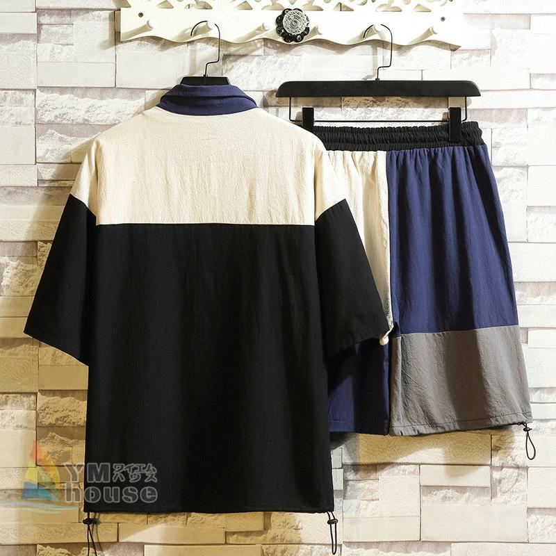 夏物 切り替え メンズファション おしゃれ ルームウェア 半袖シャツ ハーフパンツ 大きいサイズ 上下セット カジュアル ジャージ