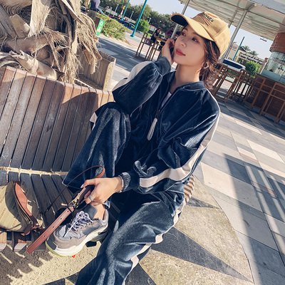 ロングパンツ パンツ 新作 ベロア調 2点セット お出かけ ワイドレッグパンツ ルームウェア レディース 春秋 ジップ サイドライン デイリー カジュアル セットアップ ジャージ 上下 ポケット付き シンプル バイカラー ST-012CA ジャケット スポーツ ツーピース